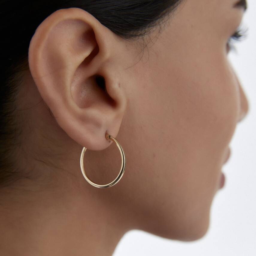 Altın Minimalist Büyük Boy Halka Küpe - 1