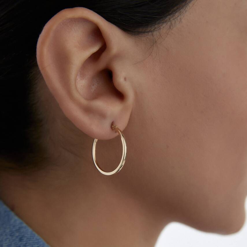 Altın Minimalist Büyük Boy Halka Küpe - 2