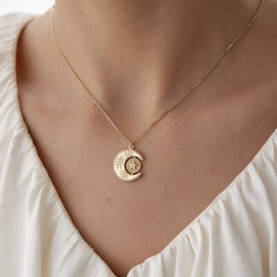Altın Taşlı Ay Yıldız Kolye - 3