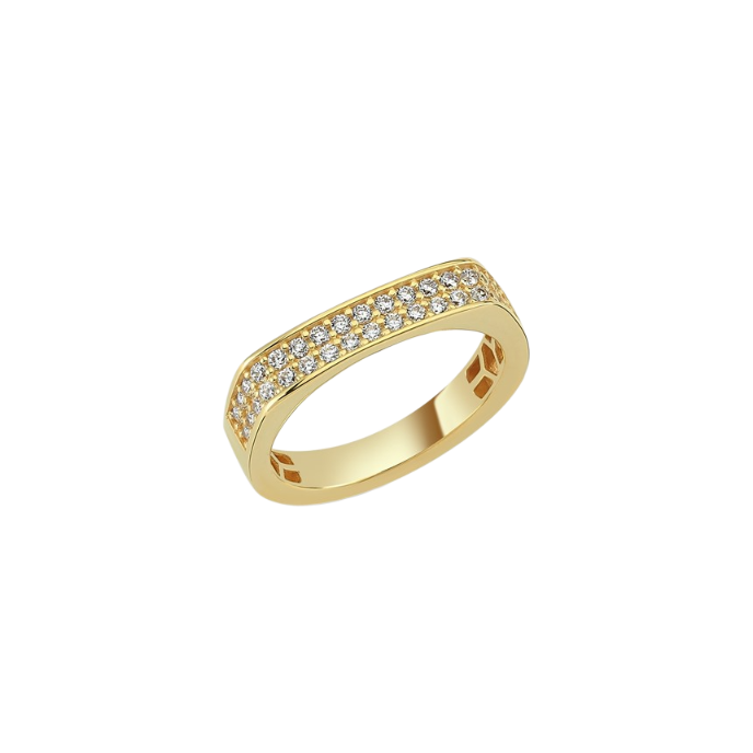 Eterna Taş Detaylı Köşeli Cetaş Altın Yüzük - Cetaş 