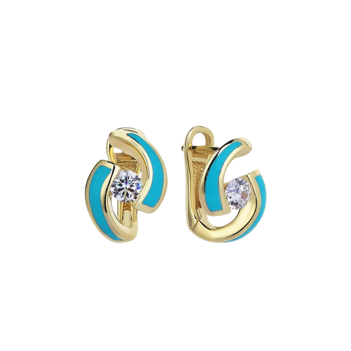 Eterna Yin-Yang Turkuaz Mineli Cetaş Altın Küpe - Cetaş 