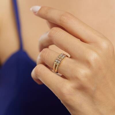 İki Sıra Dorika Toplu Altın Yüzük - 1