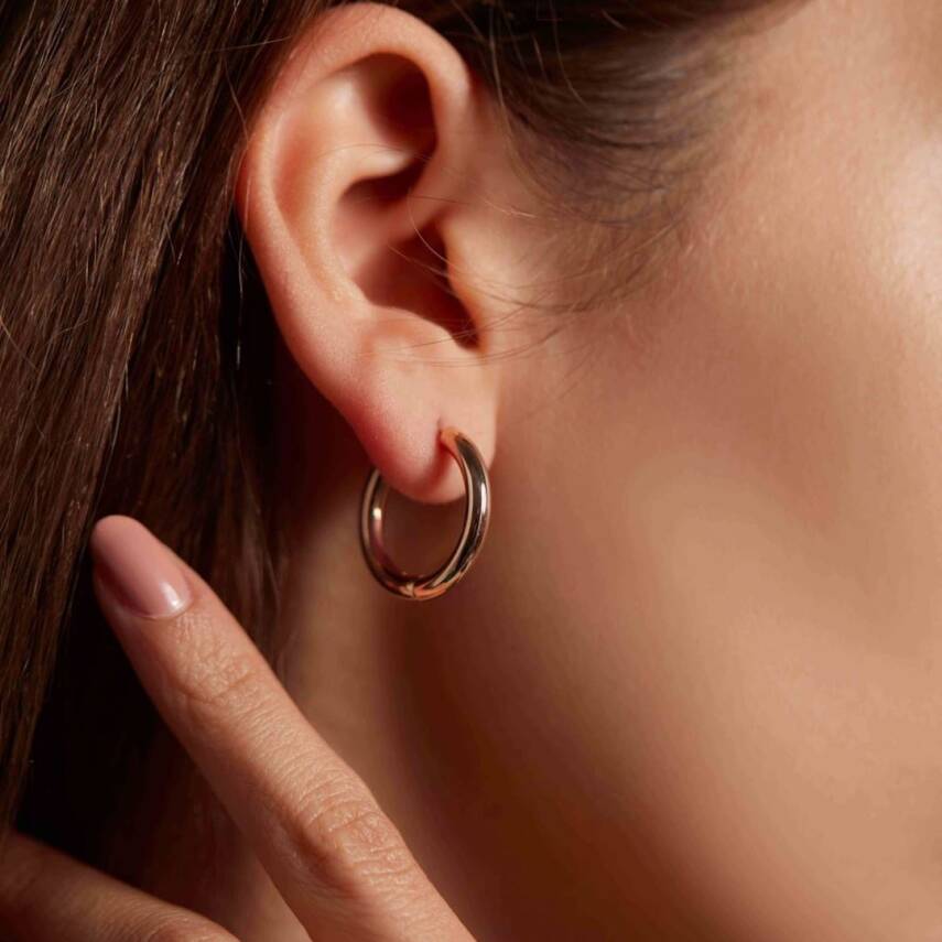 Klasik Halka Rose Altın Küpe - Semih Haşhaş Kuyumculuk