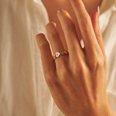 Kutup Yıldızı Detaylı Plaka Altın Yüzük - 1