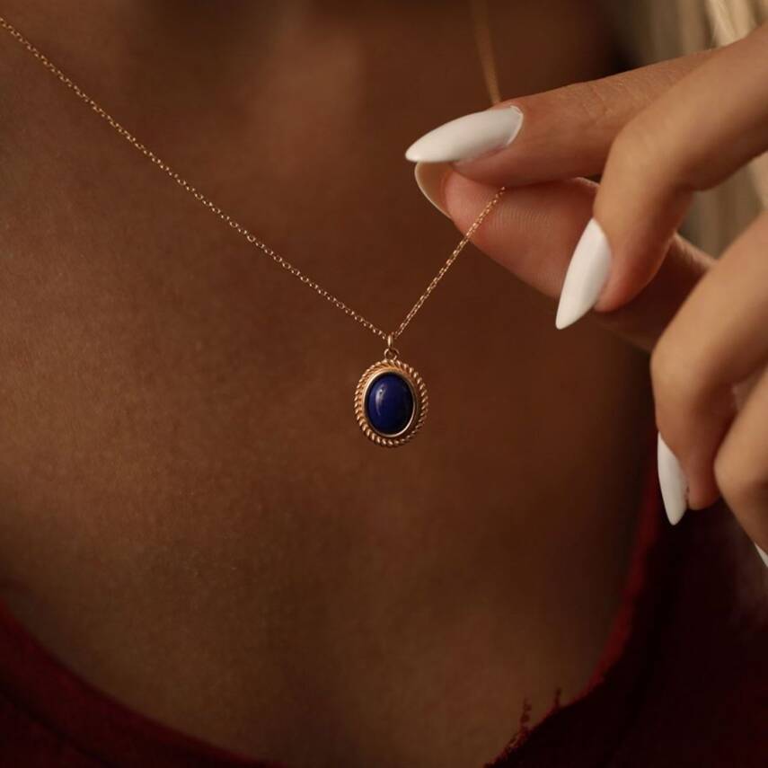 Lacivert Taşlı Altın Kolye - Semih Haşhaş Kuyumculuk