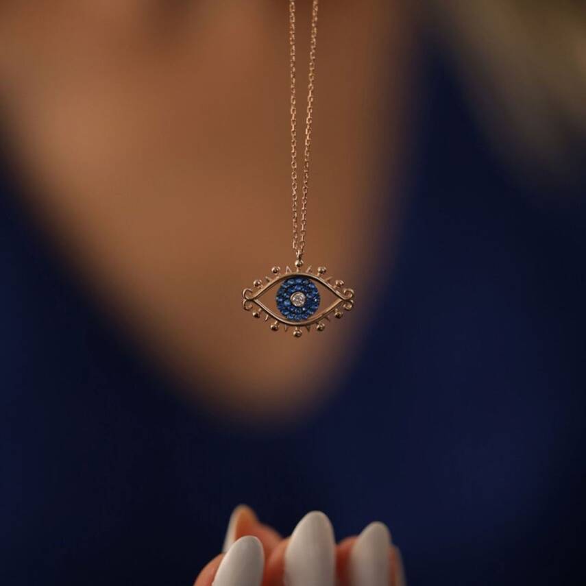 Mavi Taşlı Kirpik Kolye - Semih Haşhaş Kuyumculuk