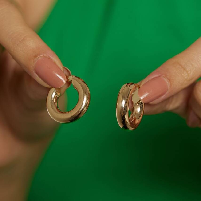 Minimal Bombeli Kalın Halka Altın Küpe - Semih Haşhaş Kuyumculuk (1)