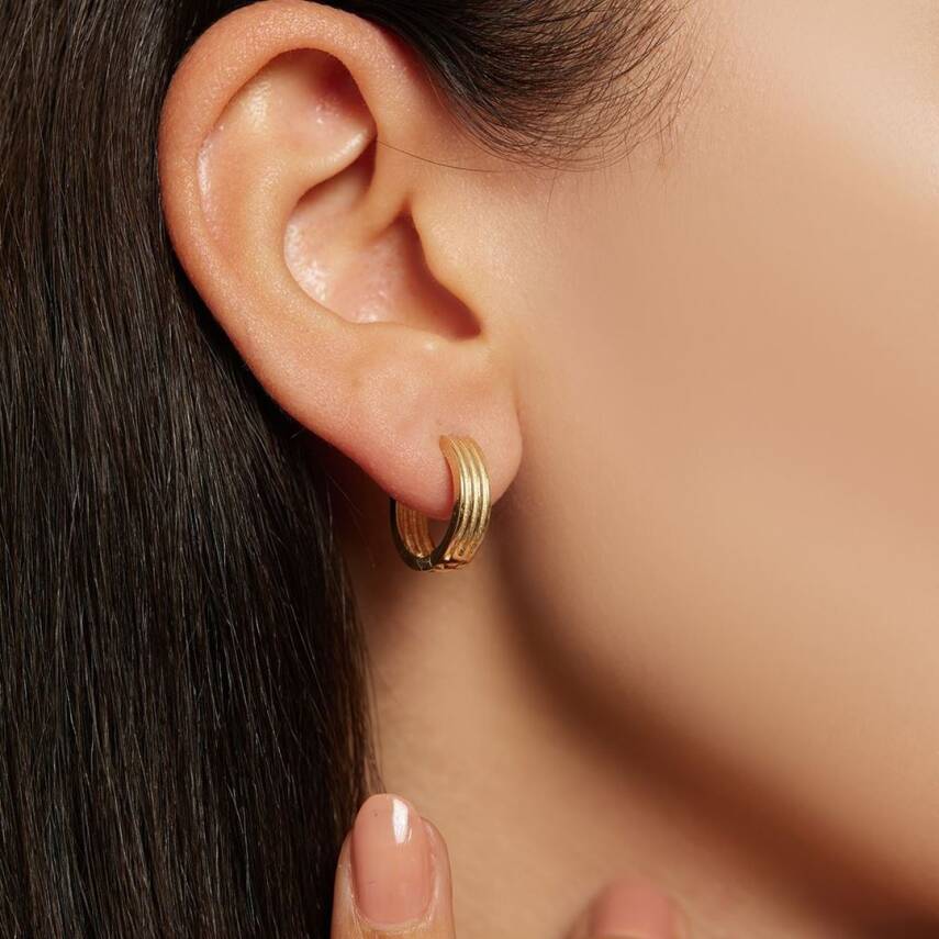 Şeritli Altın Halka Küpe - Semih Haşhaş Kuyumculuk