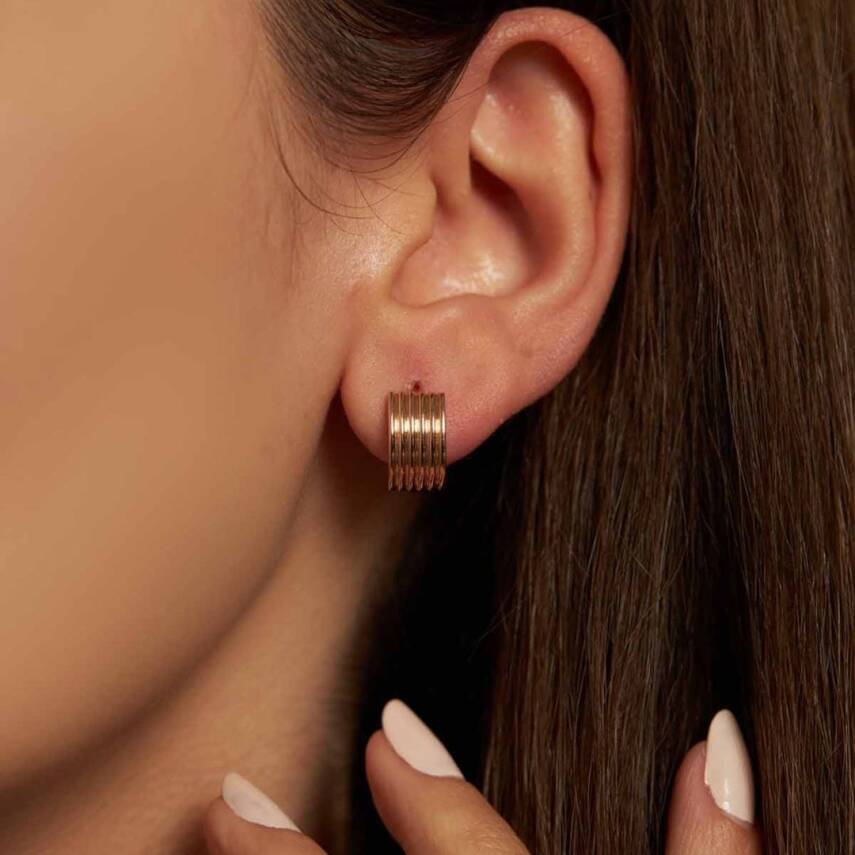 Şeritli Rose Altın Halka Küpe - Semih Haşhaş Kuyumculuk