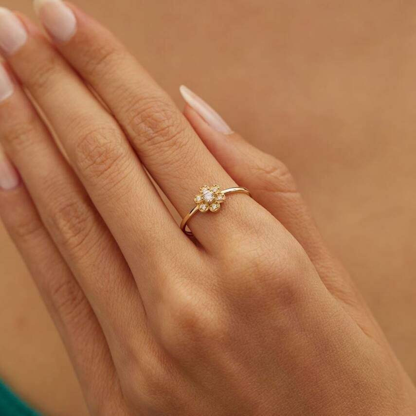 Taşlı Çiçek Altın Yüzük - Semih Haşhaş Kuyumculuk