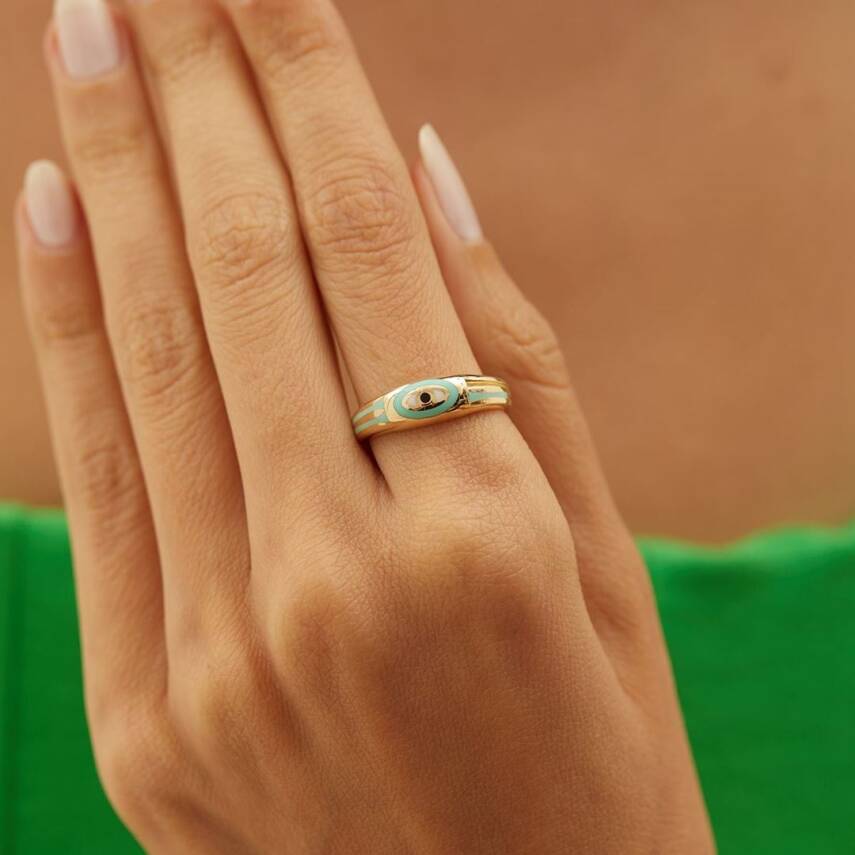 Turkuaz Mineli Göz Figürlü Altın Yüzük - Semih Haşhaş Kuyumculuk