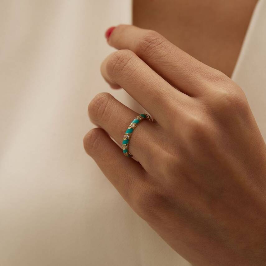 Turkuaz Mineli Taşlı Sarmal Model Altın Yüzük - Semih Haşhaş Kuyumculuk