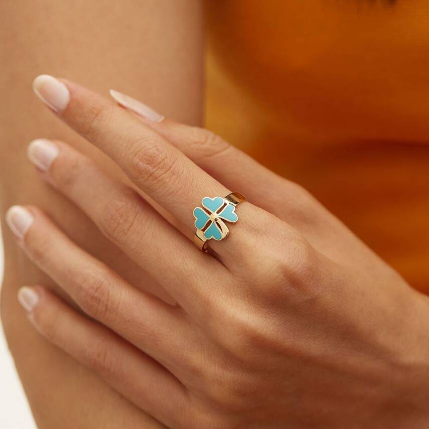 Turkuaz Mineli Yonca Altın Yüzük - Semih Haşhaş Kuyumculuk