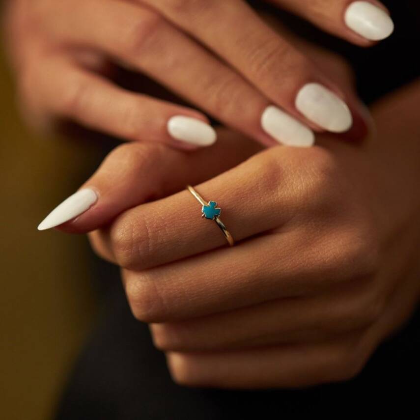 Turkuaz Mineli Yonca Altın Yüzük - Semih Haşhaş Kuyumculuk