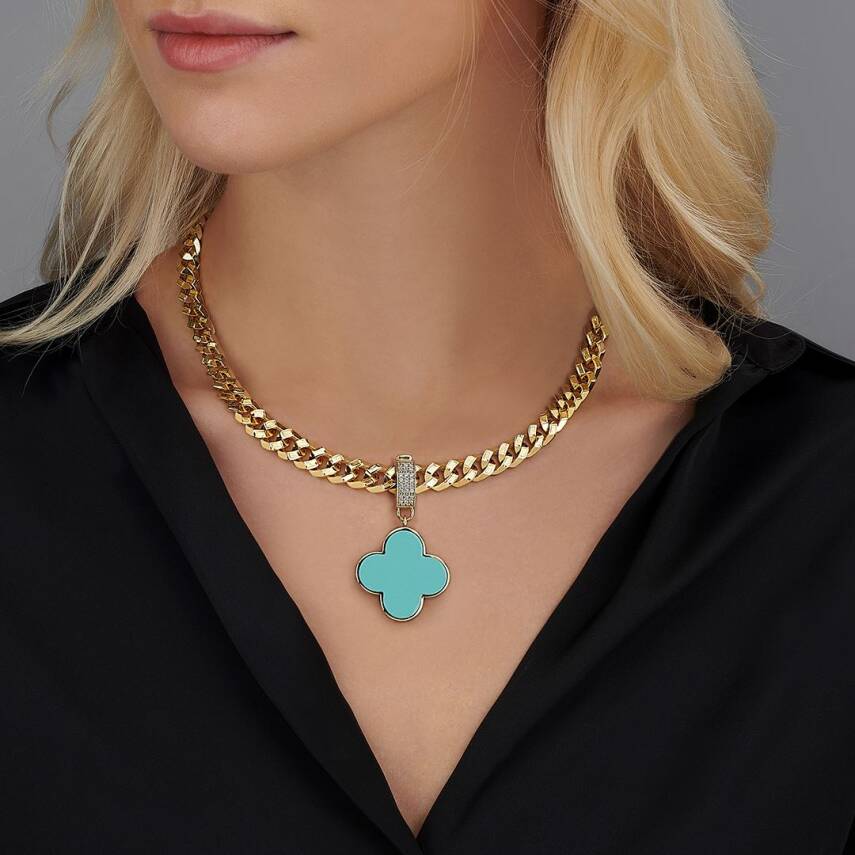 Turkuaz Mineli Yonca Charm - Semih Haşhaş Kuyumculuk