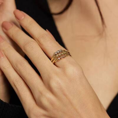 Üç Renk Dorikalı Altın Yüzük - 1