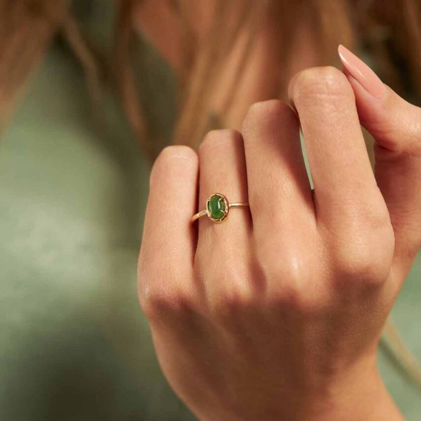 Yeşil Oval Taşlı Altın Yüzük - Semih Haşhaş Kuyumculuk