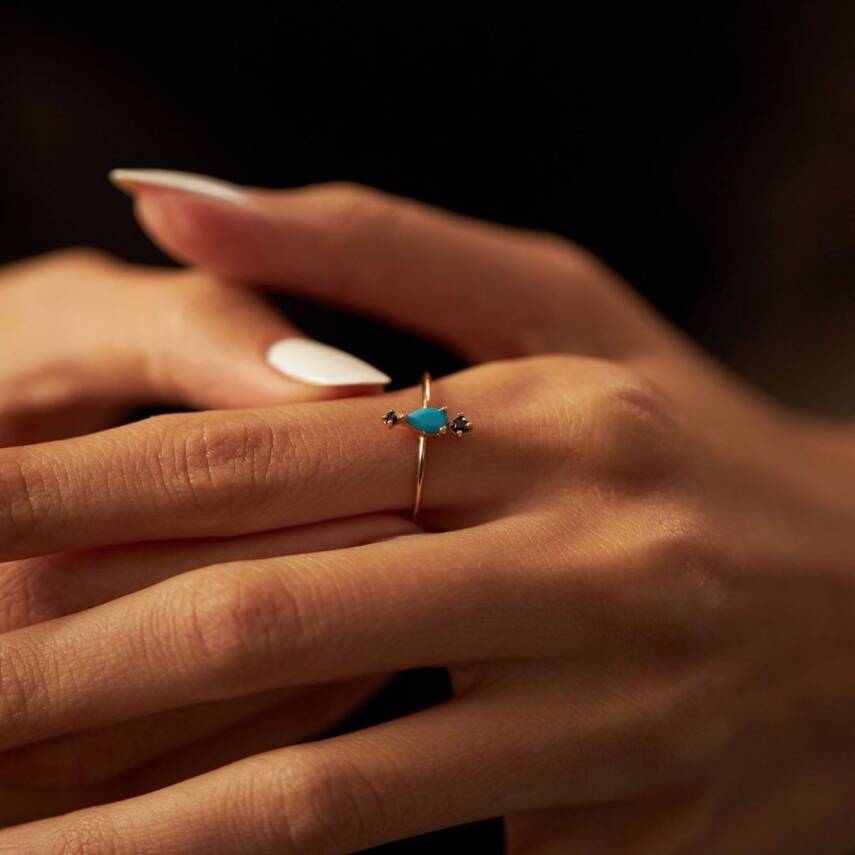 Yön Turkuaz Minimal Altın Yüzük - Semih Haşhaş Kuyumculuk