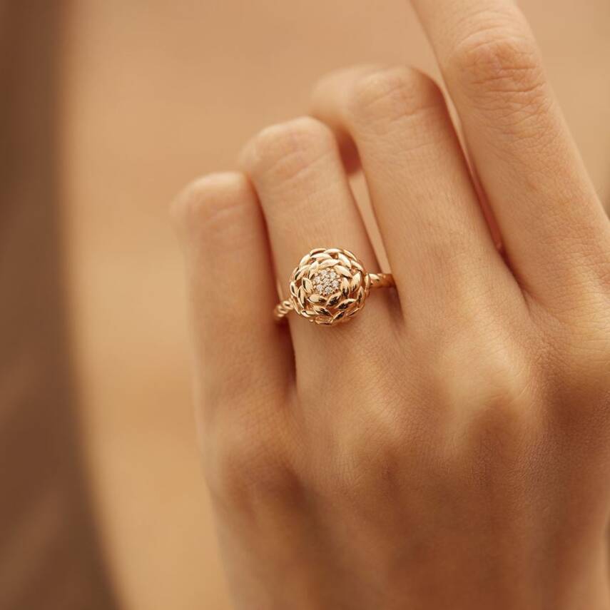 Yuvarlak Formlu Ortası Taşlı Altın Tasarım Yüzük - Semih Haşhaş Kuyumculuk