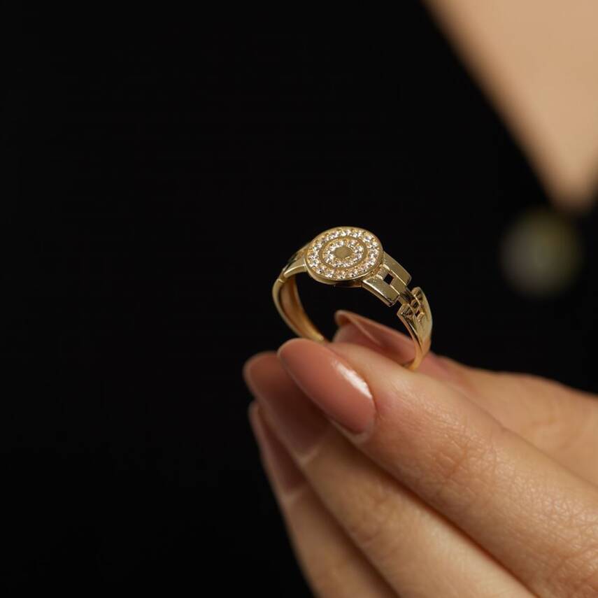 Yuvarlak Taşlı Zincir Detaylı Altın Yüzük - Semih Haşhaş Kuyumculuk (1)